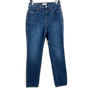 Madewell stovepipe full length high rise dark wash straight leg denim blue 29